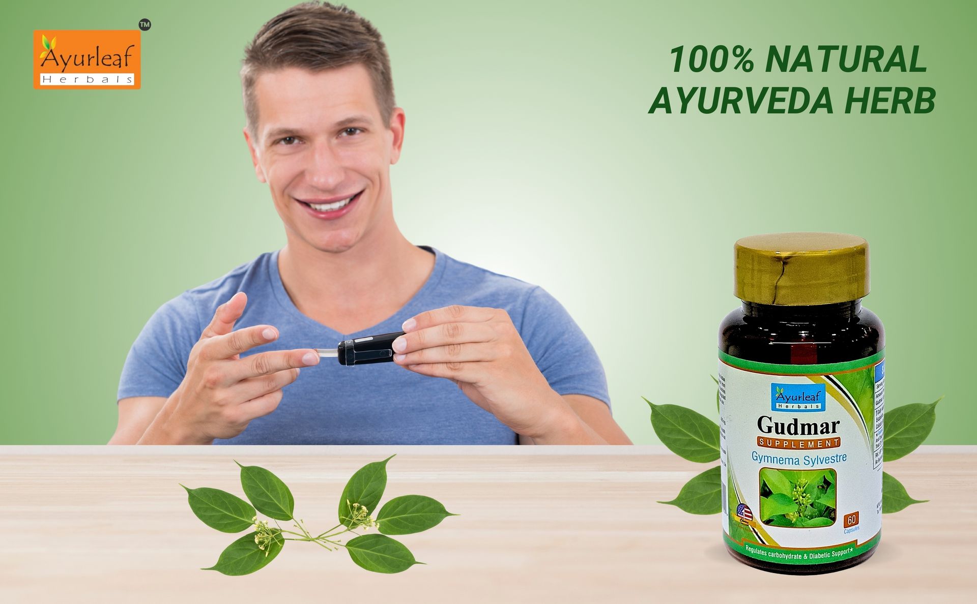 Ayurleaf Herbals Gudmar Capsules | For Endocrine Health & Blood Sugar Levels | 100% Natural, Ayurveda Herb, Dietary, Nutrition Supplements (Pack of 2, 120 Capsules)