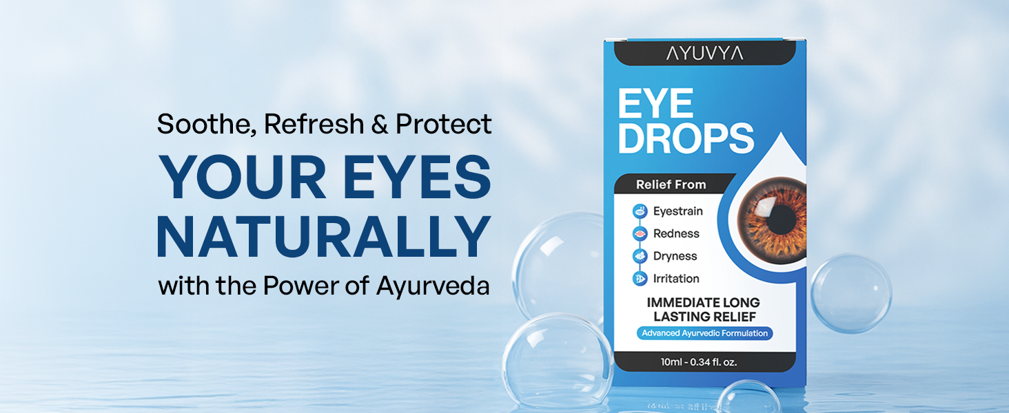 Ayuvya Ayurvedic eye drops - Cooling & Refreshing Relief for Dry, Tired & Red Eyes | Ayurvedic Formulation With Triphala, Honey, Turmeric & Rose | 10ml | As Seen on Shark Tank