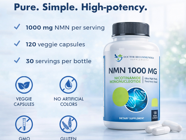 DOCTOR RECOMMENDED SUPPLEMENTS NMN (Nicotinamide Mononucleotide) 500mg, 60 Capsules - Vegetarian Friendly, 30 Servings, Gluten Free, GMO Free