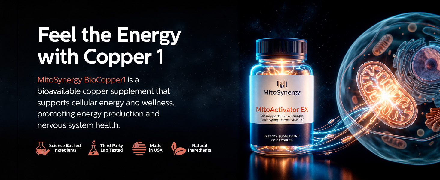 MitoActivator EX - BioCopper1 Cu1 (Cunermuspir) 0.5mg Extra Strength Bioavailable Copper - Mitochondrial NAD+ ATP Booster, Anti-Aging, Anti-Graying, Tick Immune Support