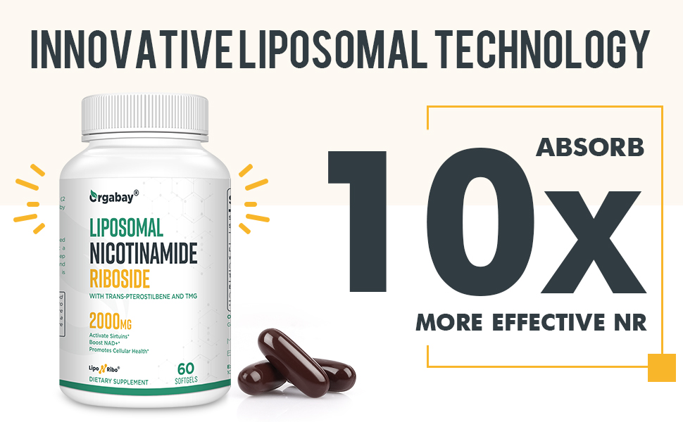 Orgabay Liposomal Nicotinamide Riboside 2000 MG with TMG and Pterostilbene, Boosting NAD+, Support Healthy Aging, 120 Count
