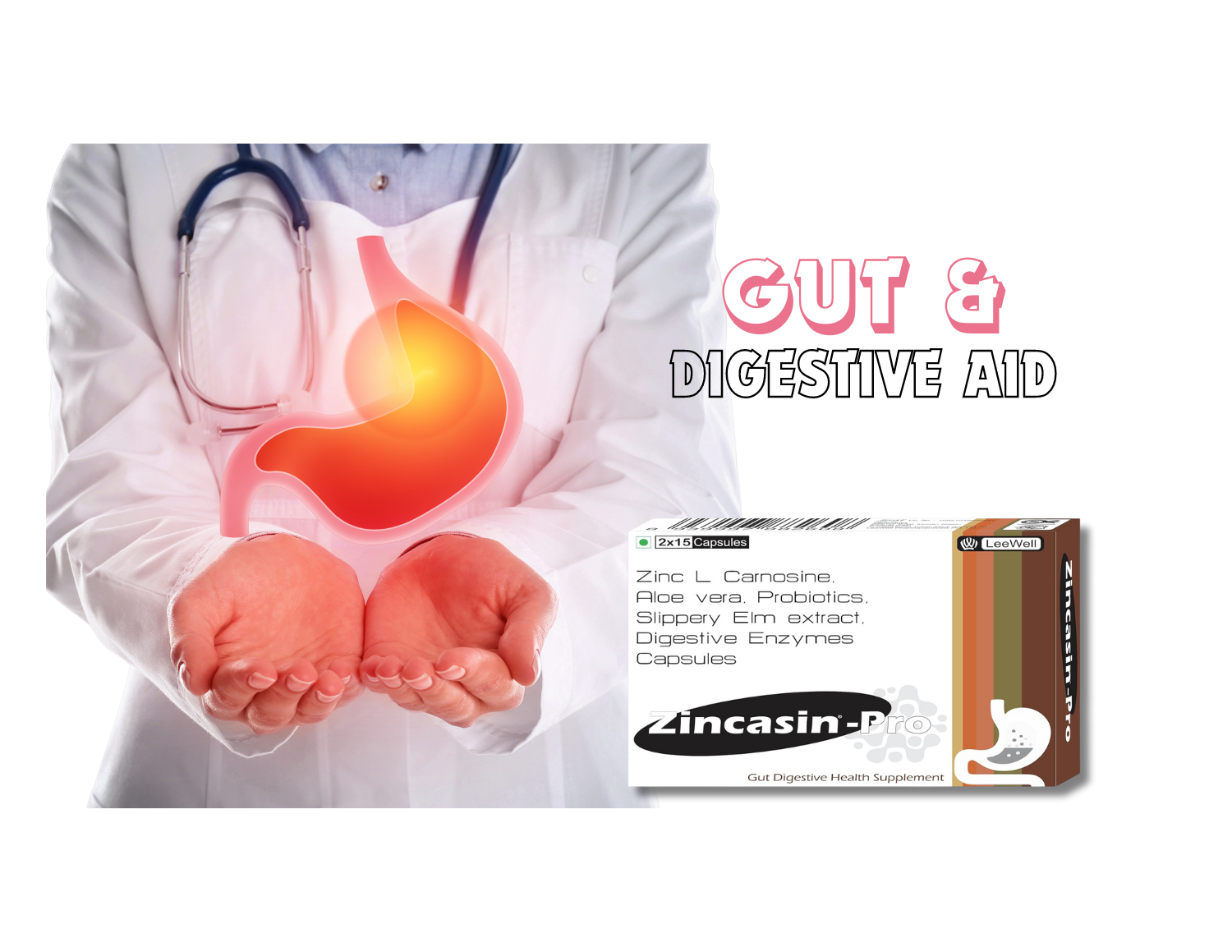 Zincasin-Pro by LeeWell Digestive Enzymes with Probiotics- 30 Capsules
