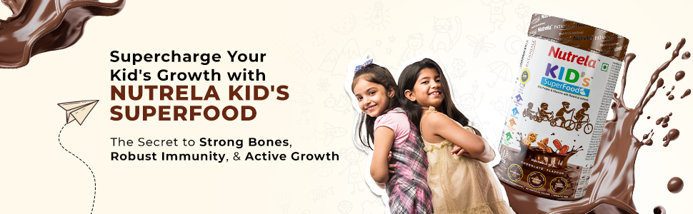 Nutrela Kids Protein Powder - 400g, Chocolate Flavour | Helps in Memory and Brain Development | Improve Muscle Mass, Bone and Teeth Strength | Ideal for 4 to 15 Years | Pack of 2