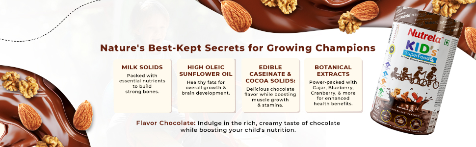 Nutrela Kids Protein Powder - 400g, Chocolate Flavour | Helps in Memory and Brain Development | Improve Muscle Mass, Bone and Teeth Strength | Ideal for 4 to 15 Years | Pack of 2