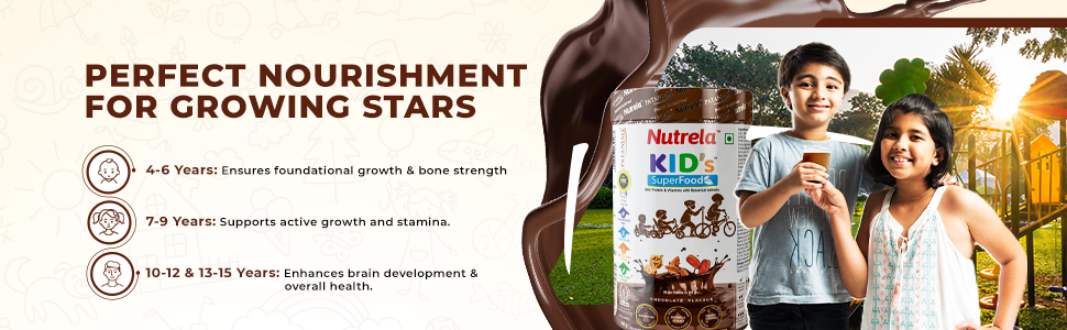 Nutrela Kids Protein Powder - 400g, Chocolate Flavour | Helps in Memory and Brain Development | Improve Muscle Mass, Bone and Teeth Strength | Ideal for 4 to 15 Years | Pack of 2