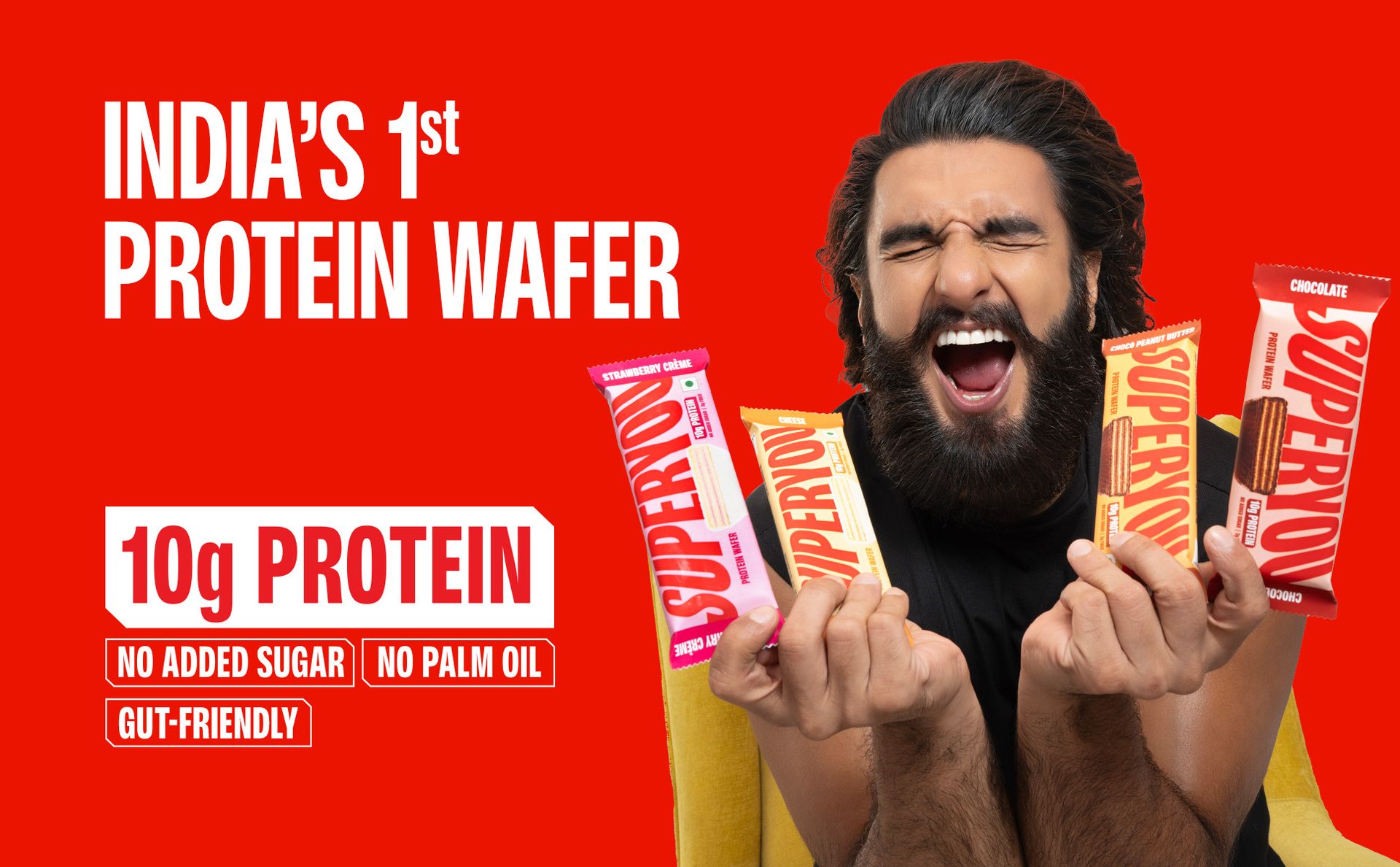 SuperYou Cheese Protein Wafer Bars (Pack of 10)|10g Protein, 3g Fiber, No Added Sugar|Yeast Fermented Protein|Energy Bars|Crunchy Wafer Bar|100% Vegetarian|No Palm Oil|400g
