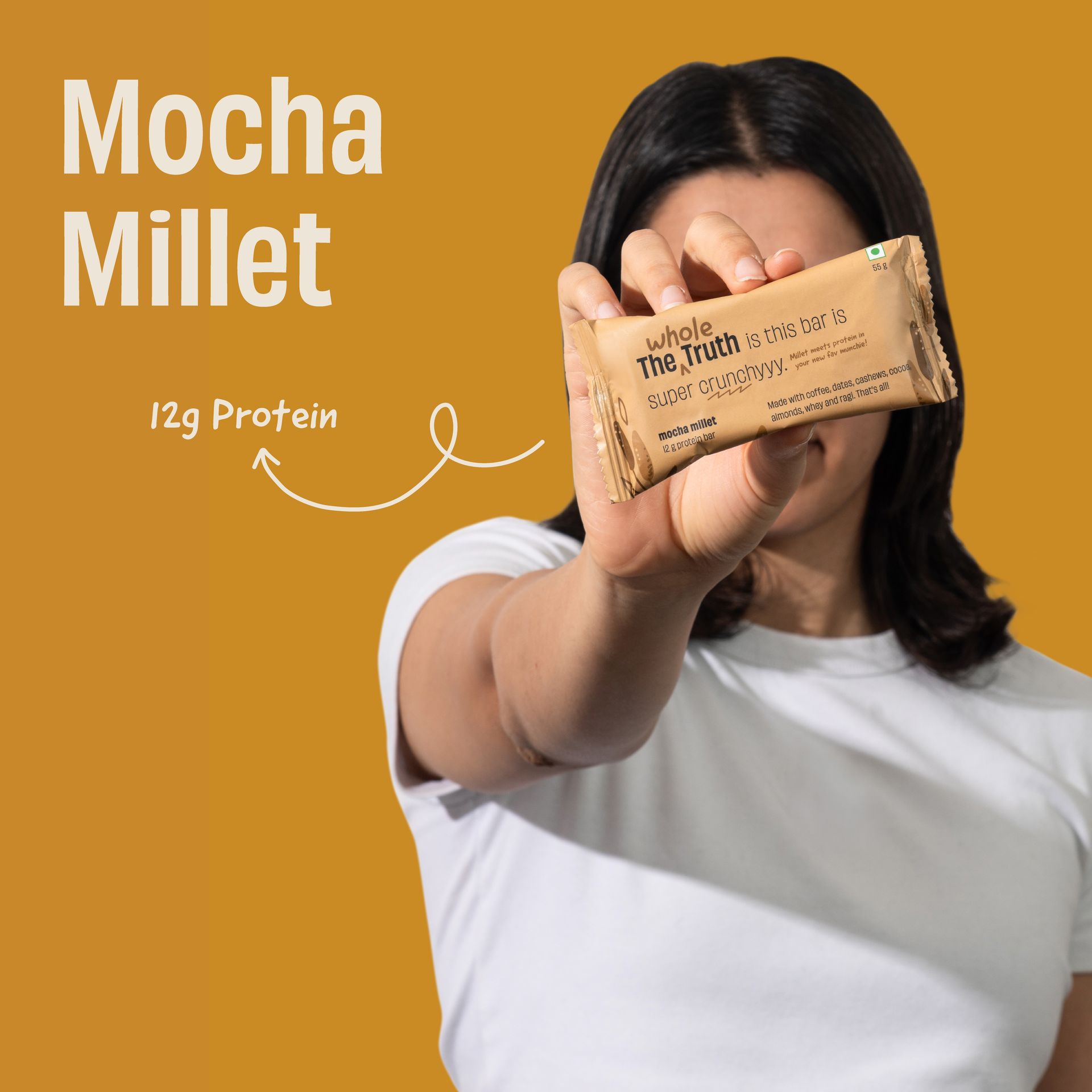 The Whole Truth - Super Crunchy Mocha Millet Protein Bar 12G | Pack of 6 x 55g | Cleanest Snack Ever | No Refined Sugar | Real Coffee Real Cocoa | Perfect On the Go Snack