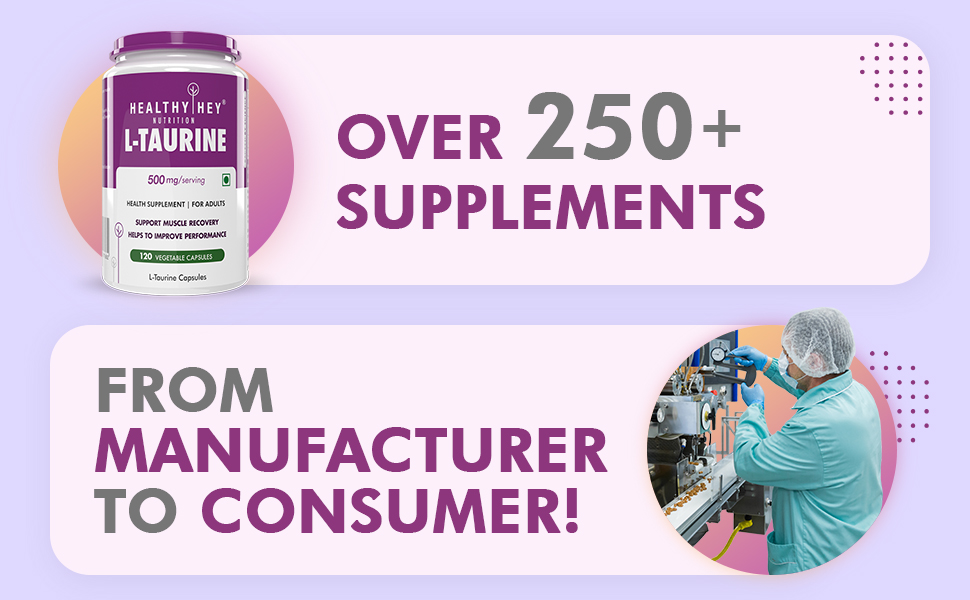 HealthyHey L-Taurine - Amino Acid Supplement - 120 Vegetable Capsules