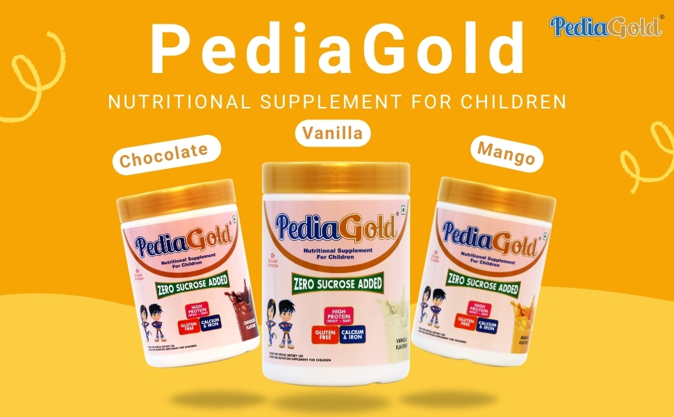 PediaGold Nutrition Mix Powder for Children | For 2-14 Years | Mango - 400g | Zero Sucrose | 6g protein per serving | Supports Overall Health, Boosts Immunity | Nutritional Supplement for Kids