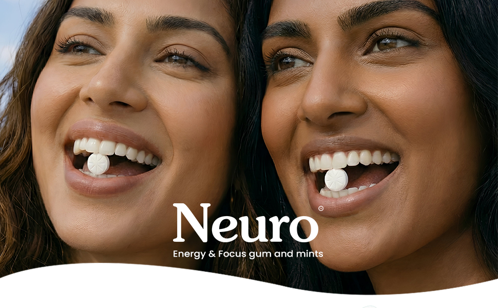 Neuro Energy & Focus Gum - Peppermint | Quick Energy Boost & Enhanced Focus | Natural Caffeine + 60 mg L-Theanine + Vitamin B6 & B12 | No Added Sugar | Aspartame Free | 45 Gums
