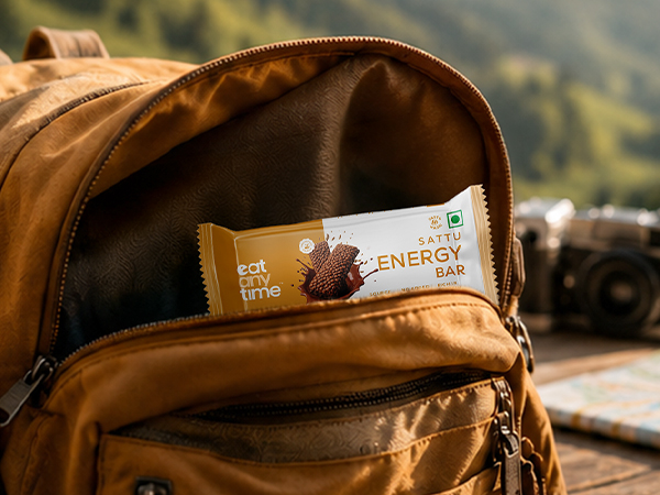 Eat Anytime Sattu Energy Bar | Sea Salt Caramel | Rich in Protein | Ancient Indian Supergrain | Source of Fibre | No Added Refined Sugar | 25g