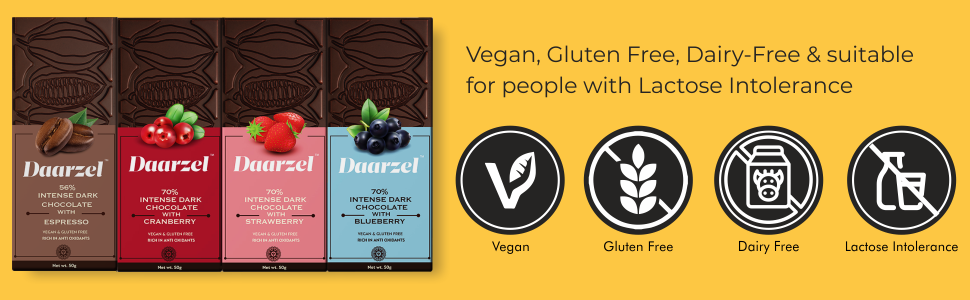 Ambriona Daarzel Sugarfree 36% Dark Chocolate | Zero Sugar Protein Bar with Millets, Quinoa & Hazelnuts | 11g Protein | Vegan, Gluten Free | Allulose Sweetened | No Preservatives | 50g