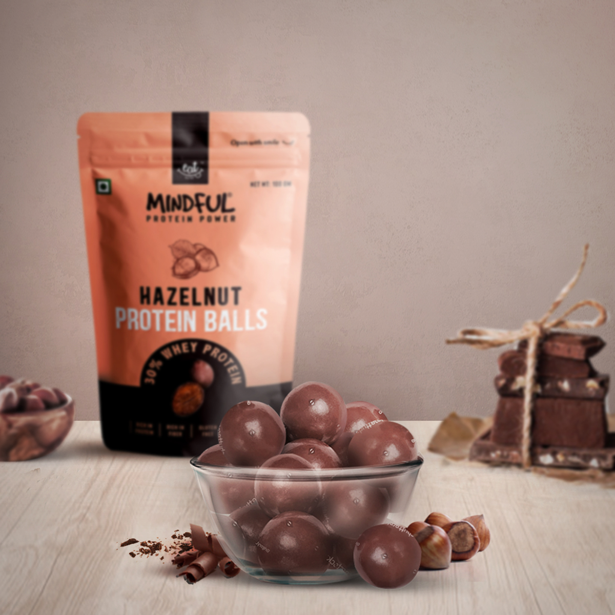 Eat Anytime Protein Balls - Hazelnut (30 balls) | 3g Protein per ball | No Added Sugar | Healthy Dessert | Low Calories & High Fibre | Healthy Chocolate 300g