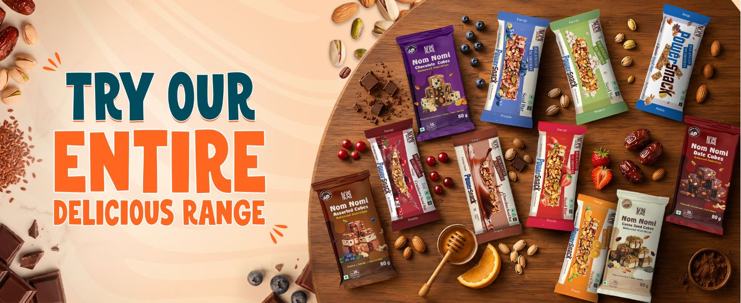 NOMI Assorted Protein Bar - Pack of 10 x 35g | Flavour Variety Pack: Classic, Chocolate, Strawberry, Orange, Cranberry, Blueberry & Makhana | Seed Bars| No Palm Oil | Naturally Sweetened