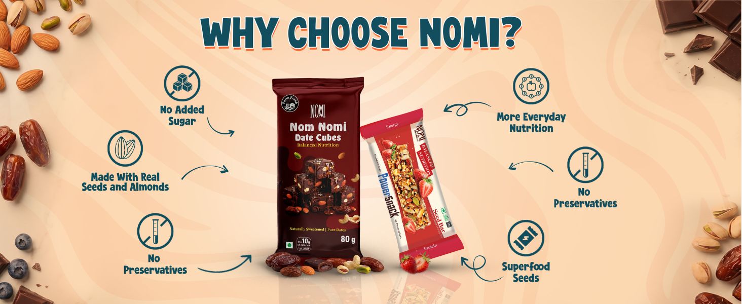 NOMI Date, Cocoa Seeds, Dark Chocolate & Assorted Energy Cubes - Pack of 4 (80g Each) | 10g Nutritious Bite-Sized Cubes | Naturally Sweetened, No Preservatives | High Protein & Fiber | 100% Natural Vegetarian Protein Cubes
