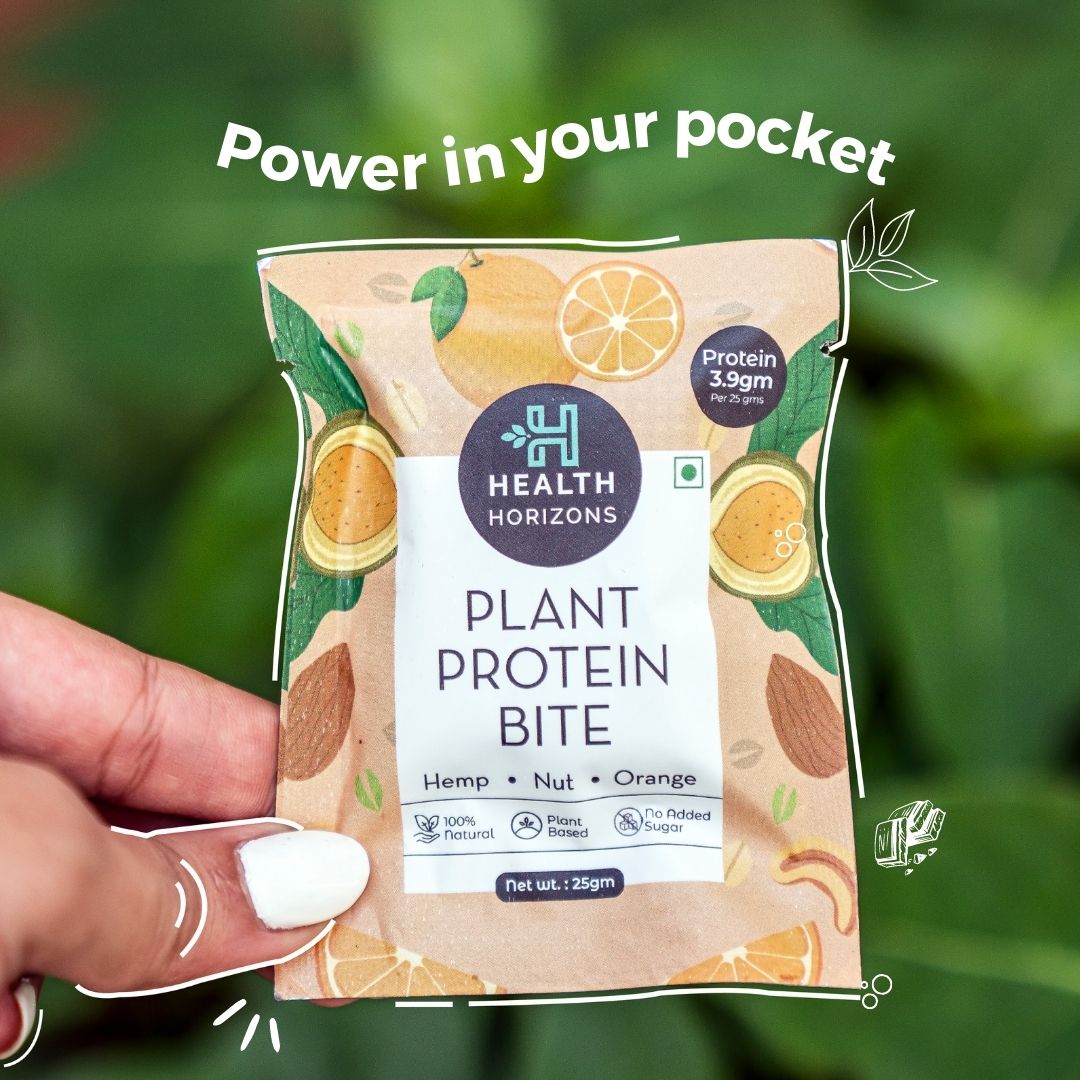 Health Horizons Plant Protein Bites - Orange 25 g (Pack of 12) | Energy Bar | Packed with Dry Fruits