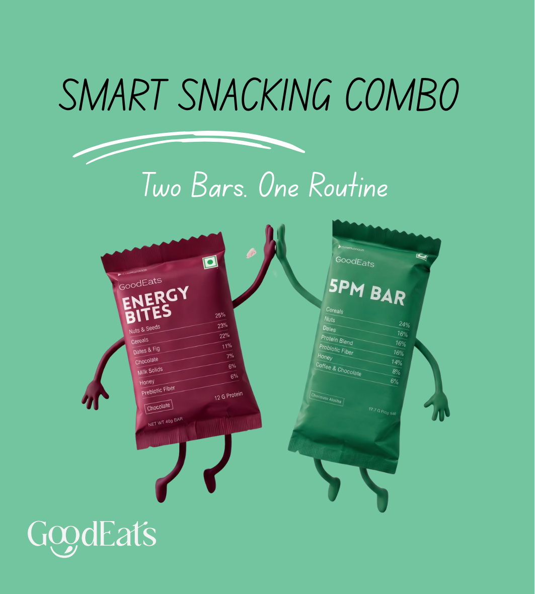GOODEATS CRAVINGS-CONTROL COMBO: Energy Bites + 5PM Bars | Natural Protein, Dry Fruit & Nut Seed Snack Bars | Healthy Evening Energy Snack | No Artificial Preservatives | 40g x 6 & 50g x 5 Pack