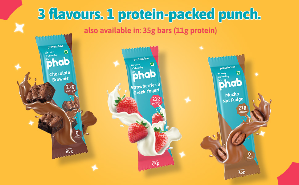 Phab Starwberries & Greek Yogurt Protein Bars with 21g Protein, No Added Sugar | High Fibre, No Trans Fat & No Preservatives (Pack of 6)