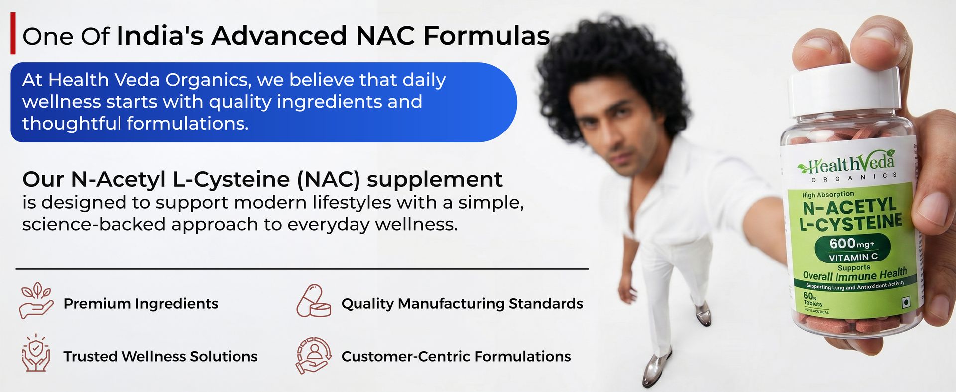 Health Veda Organics N-Acetyl L-Cysteine (NAC) 600 mg | 60 Veg Tablets | Lung,Respiratory Support & Antioxidant Supplement