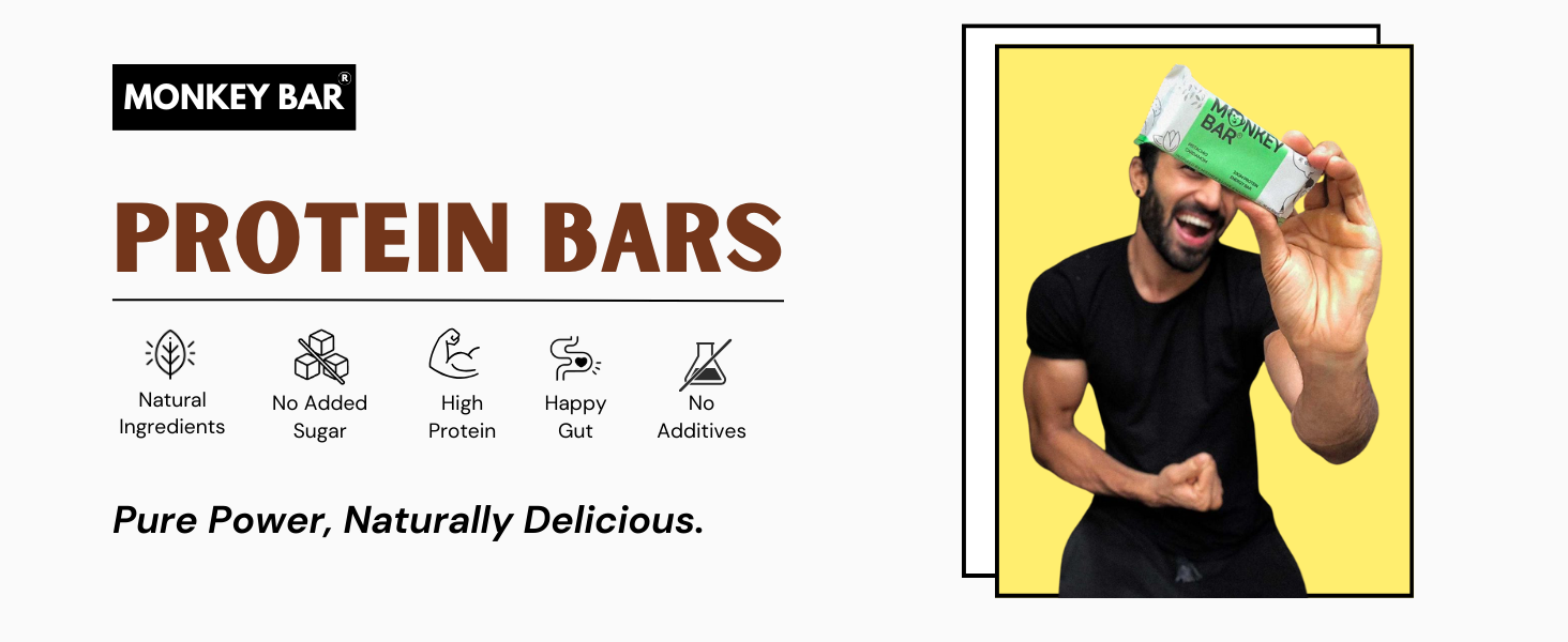 MONKEY BAR - Assorted Protein Bars - 8 Pack, 50grams each, 10-13g Protein, Healthy & High Protein Snack Bar, No Added Sugar, 5-7 All Natural Ingredients, 8 Delicious Flavours, Clean Energy