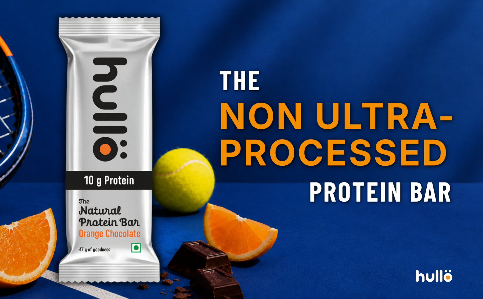 Hullo The Natural Protein Bar | High Fiber & Rich in Omega 3, 6, and 9 | Healthy Snack for Gym, Office & Travel | Dairy Free, Soy Free & Non Ultra Processed (Pack of 12, Chocolate Orange)