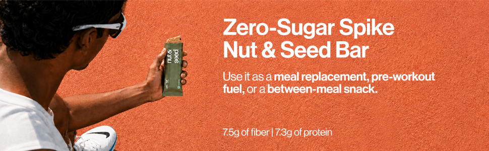 Outlive Nut&Seed bar, Nutrition Bars, Zero Glucose Spike - CGM Tested, No Added Sugar, 7.5g Fiber, 7.3 Protein, Healthy Snack, Trans Fat-Free, No Preservatives, Vegan, All Natural Ingredients Pack of 6x50g