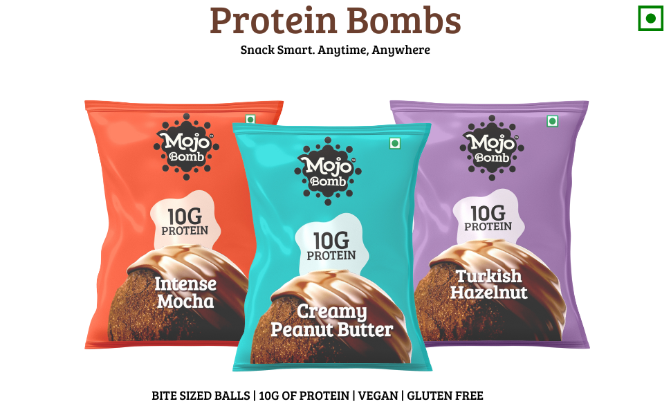 Mojo Bar Protein Bombs Creamy Peanut Butter | Daily Protein Snack | 10g Protein | Pack of 10 x 40g Protein Balls | Vegan, Gluten Free & No Preservatives