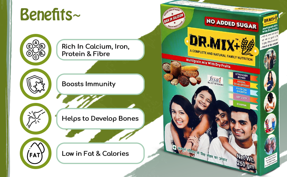 DR MIX Sugarfree Multigrain Mix Powder with Dry Fruits | 250g | Boosts Energy, Immunity & Daily Wellness Naturally | Sugar Free Blend of Multigrains, Seeds and Dry Fruits