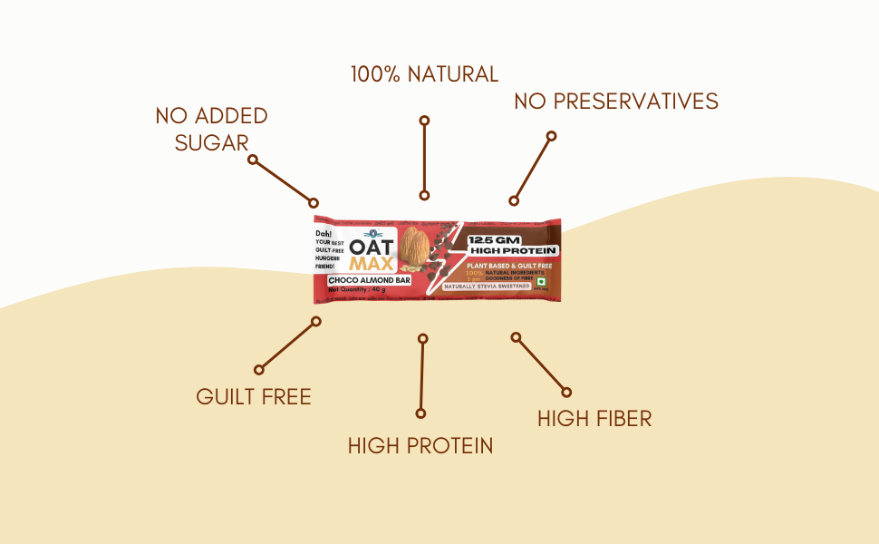 OATMAX PROTEIN OAT BAR- NUTRITION CASHEW CHOCO BAR- PACK OF 5 (40 GM EACH) 12.5 GM HIGH PROTEIN, FIBER, VITAMINS & MINERALS, NO PRESERVATIVES, 100% VEG, NO ADDED SUGAR, FOR ENERGY, FITNESS (CASHEW CHOCO)