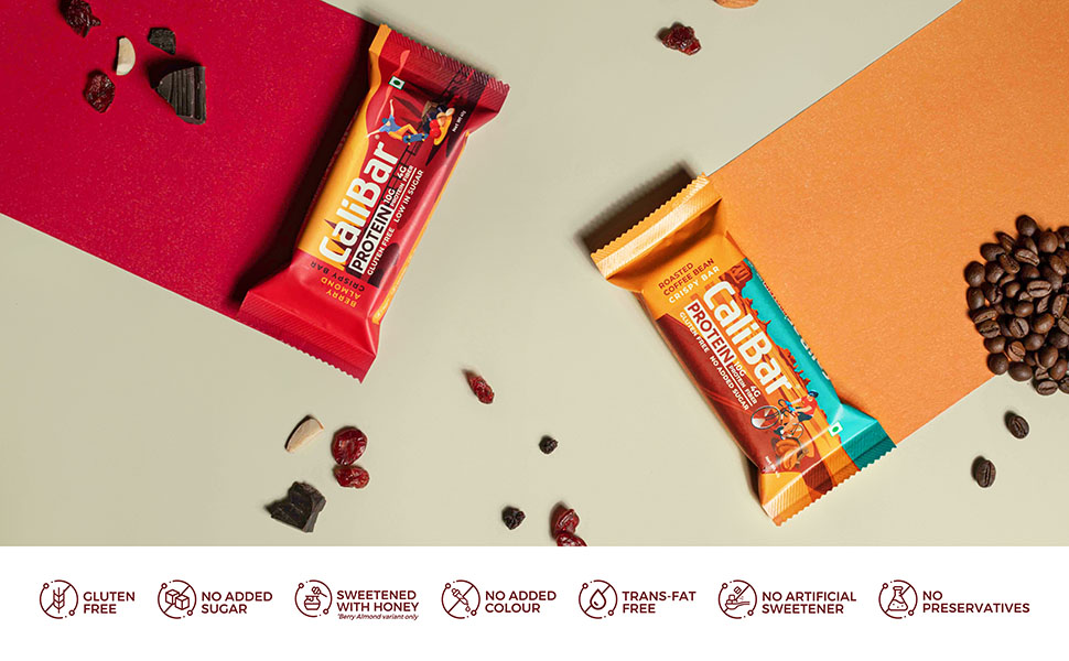 CaliBar 10g Protein Bar - 2 Berry Almond,2 Roasted Coffee & 2 Choco BlueBerry (Assorted Pack) + 6 Roasted Coffee (Pack of Total 12) No Added Sugar, Gluten-Free, 4g Fiber (40g x 12)