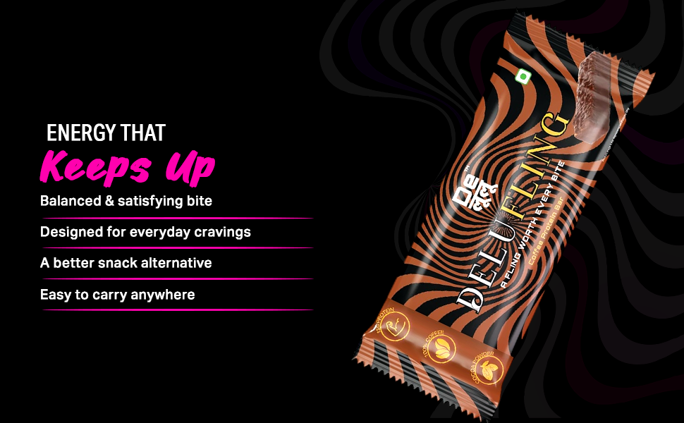 Delulu elufling Protein Bar Coffee With 14g Protein, No Preservative, No Artificial Sweetner, Whey Based Nutrition Snack With Fibre | Ready To Eat Fitness Food, Post Exercise Bite | Convenient Option For Office & Travel - 50 Gm (Pack Of 24)