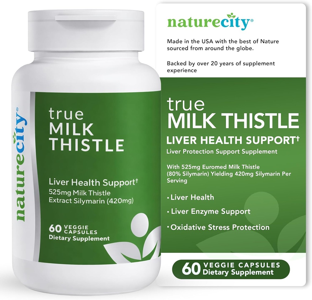 NatureCity TrueMilkThistle | Milk Thistle Supplement 525mg | Milk Thistle (80% silymarin) containing 420mg of Silymarin | Antioxidant Support | Liver Support Supplement | 60 Veggie Capsules 2