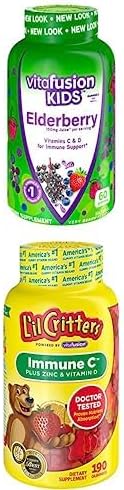 Bundle of Vitafusion Kids Elderberry Gummy Vitamins, 60Ct + Lil Critters Kids Immune C Gummy Supplement: 60 or 120mg Vitamin C Per Serving, 190 Count (95-190 Day Supply) 2
