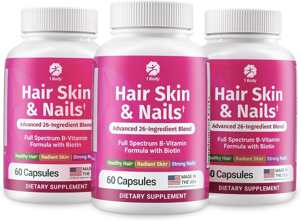 1 Body Hair Skin Nails Vitamin Complex with Biotin - Complete Formula with 26 Essential Vitamins for Men & Women - 3 Pack 2