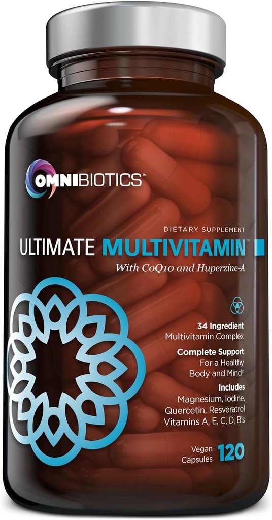 OmniBiotics Ultimate Daily Multivitamin for Women & Men – 34 Essential Ingredients Including Vitamin A, C, D, E, B6, B12, Biotin, Zinc – 120 Vegan Capsules 2