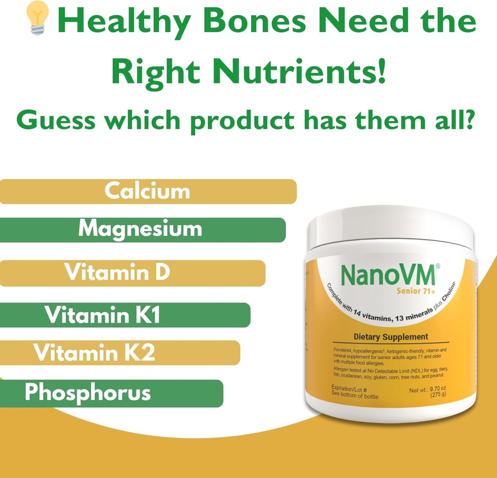 Senior 71+, Allergen-Free Vitamin Supplements, Unflavored Multivitamin Powder with 14 Vitamins & 13 Minerals, Low-Carbohydrate Mineral Supplements, 275g - Solace Nutrition 5