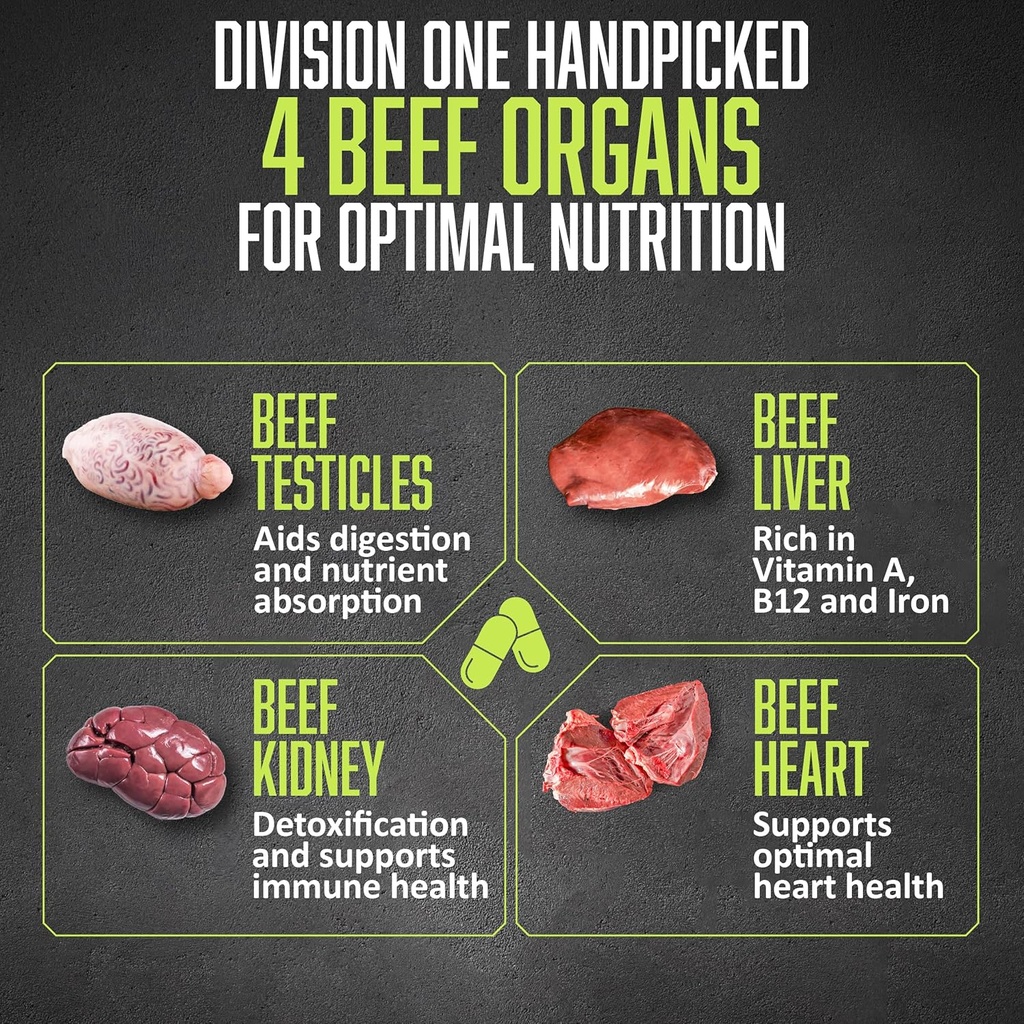 Divisionone Beef Organ Supplement - Primal Blend with Liver, Heart, Kidney, Beef Liver Supplement Grass Fed, Organ Meat Supplements for Humans, Non-GMO, 120 Caps. 3