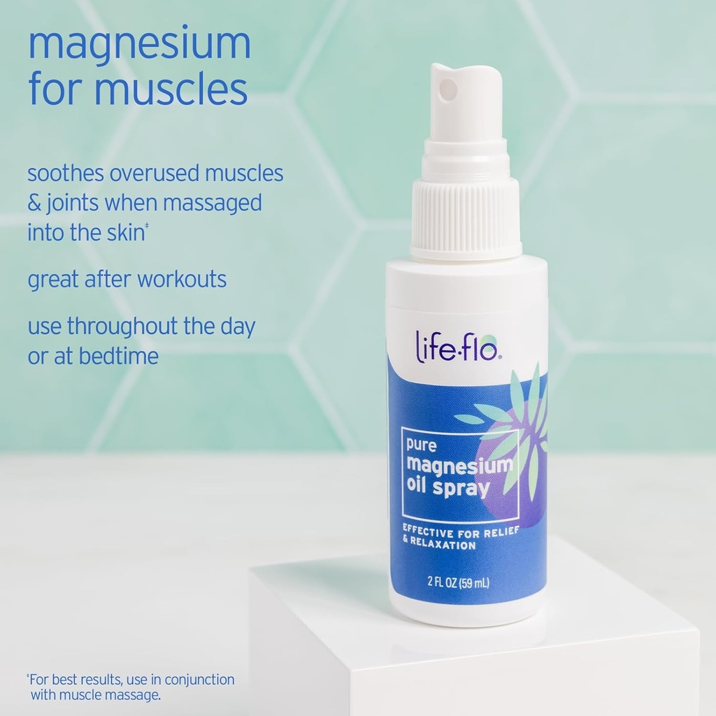 Life-flo Pure Magnesium Oil Spray w/Concentrated Magnesium Chloride from The Zechstein Seabed, Calming Relief and Relaxation, Soothes Muscles and Joints, 60-Day Guarantee, Not Tested on Animals, 2oz 4