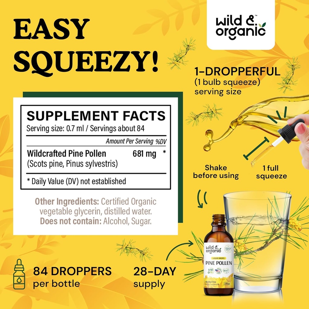 Wild & Organic Pine Bark Tincture 2 fl oz & Pine Pollen Tincture 2 fl oz 6