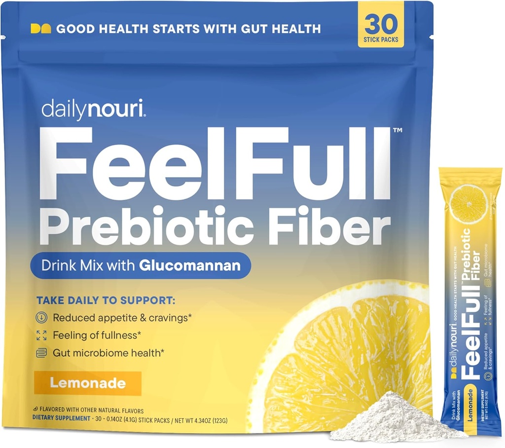 Daily Nouri FeelFull Prebiotic Fiber Drink Mix | Supports Natural Fullness, Appetite & Cravings Control, Gut & Metabolic Health | Oligofructose, Glucomannan & Chromium | 30 Stick Packs 2