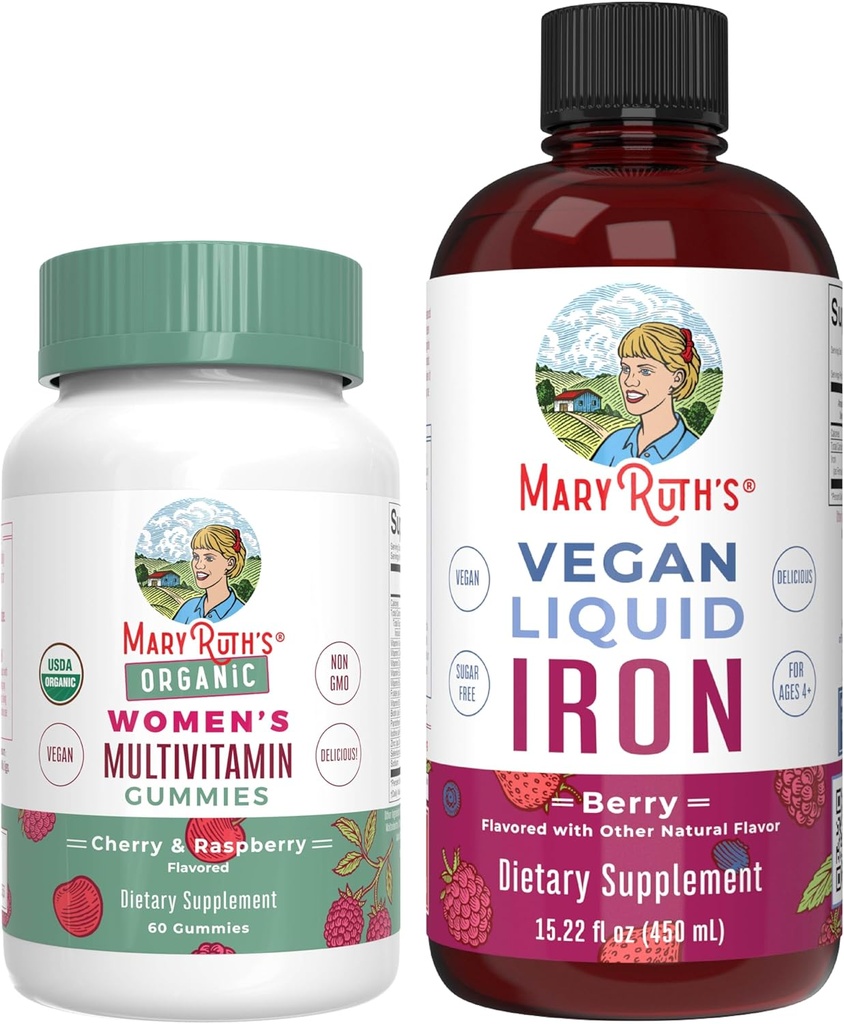 MaryRuth's Multivitamin Gummies for Women (Cherry & Raspberry) & Iron Liquid Supplement (Berry) | Clean Label Project Verified® | USDA Organic, Vegan, Non-GMO | Beauty, Immunity & Overall Health 2