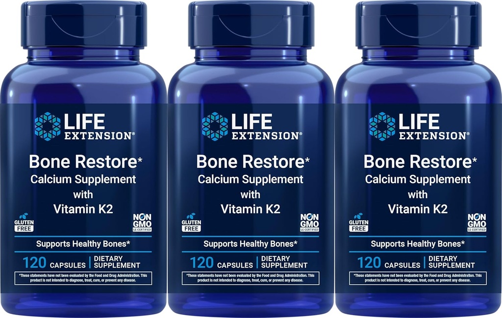 Life Extension Bone Restore Calcium Supplement with Vitamin K2, 120 Capsules (Pack of 3) 2
