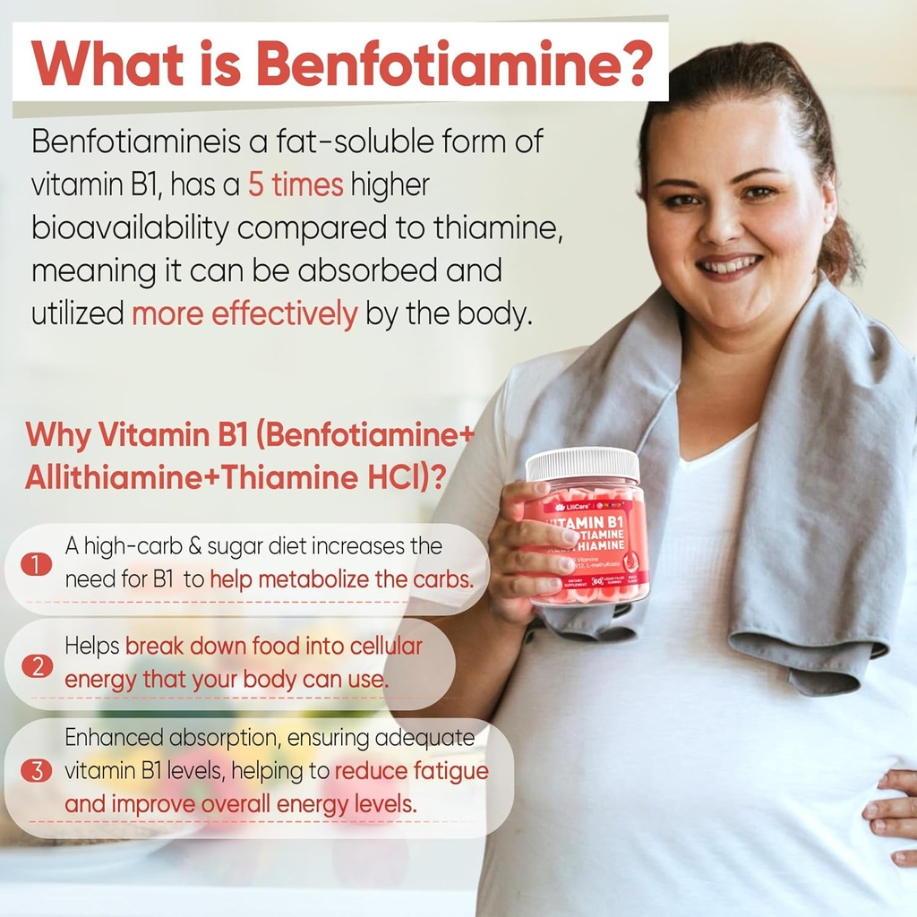 Vitamin B1 & Methylated Vitamin B Complex Gummies - All B Vitamins, Benfotiamine, Thiamine & Inositol, Methylated B1 B2 B6 Multivitamins, L-methylfolate, Methyl B12 for Nerve Cognition Energy, 60 Cts 4