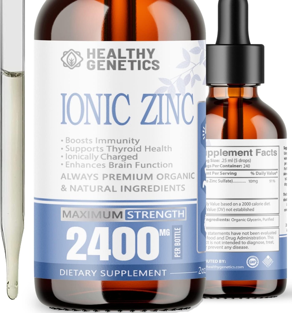Liquid Zinc Drops for Kids, Men and Women | Organic Ionic Zinc Sulfate | Immunity, Mood, Brain Thyroid | 30 Day Supply| 2 Oz 6