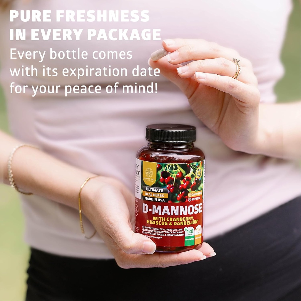 Number One Nutrition Premium D Mannose Supplement for Women and Men [Max Strength, 1350MG] Natural D-Mannose with Cranberry, Hibiscus and Dandelion for Urinary Tract Health, 120 Count 6
