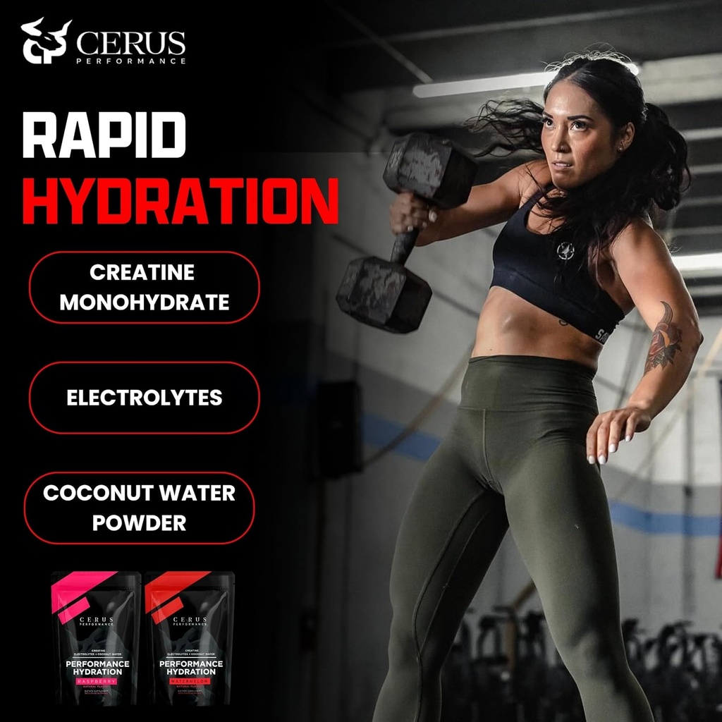 Cerus Performance - Performance Hydration Electrolyte Powder – Watermelon Flavor, 5g Creatine Monohydrate, 500mg Coconut Water Powder – Supports Endurance, Muscle Recovery & Keto 30 Servings 4