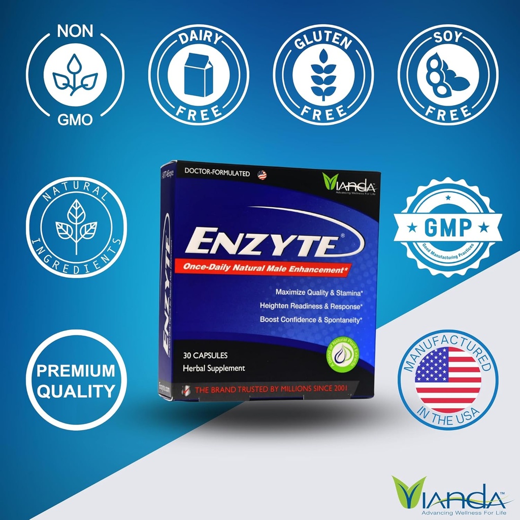 Enzyte® by Vianda Male Enhancement Health Supplement for Blood Flow, Stamina, and Quality, with Asian Ginseng, Ginkgo Biloba, Grape Seed, Horny Goat Weed, Muira Puama - 30 Capsules (3 Pack) 4