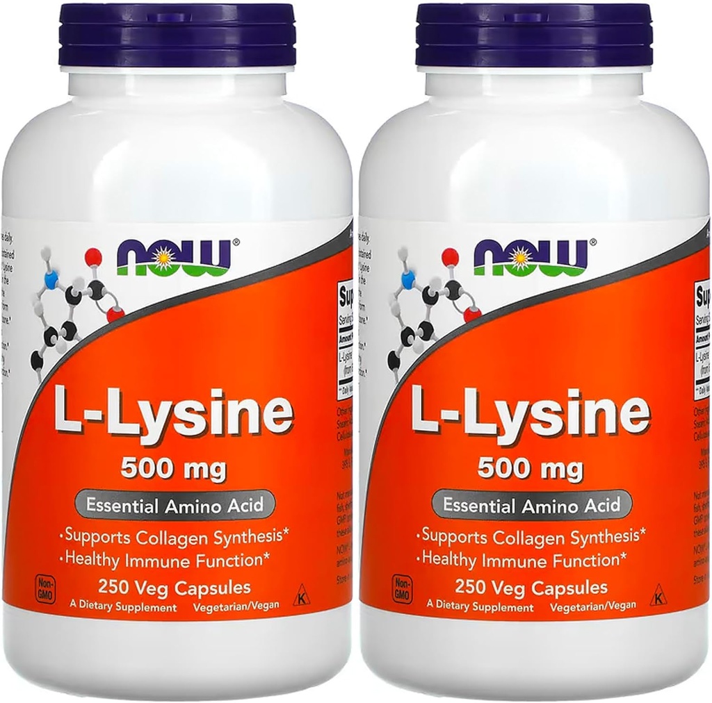 NOW Foods L-lysine 500 mg, 250 Capsules (Pack of 2) 2