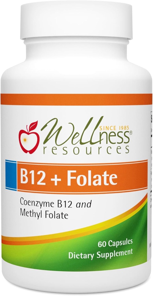 Wellness Resources B12 and Folate Supplement - Methyl B12 1000 & Methylated Folate for High Absorption, Gluten Free, Immune Support Supplement, B12 and Folate for MTHFR, 5-MTHF 2