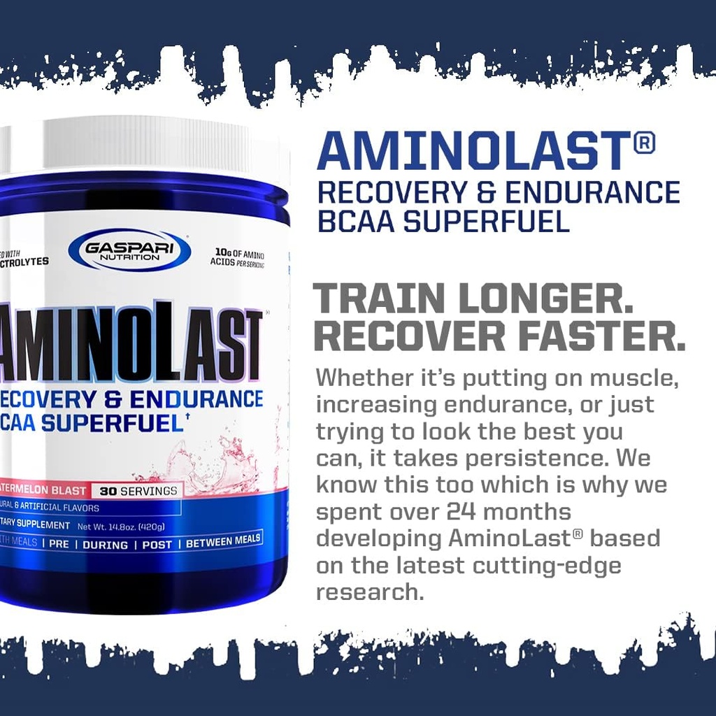 Gaspari Nutrition Aminolast, Recovery and Endurance BCAA Superfuel, 2:1:1 Amino Acid Ratio, Fueled with Electrolytes (30 Servings, Lemon Ice) 4